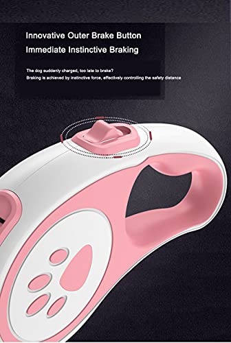 Retractable Dog Lead Extendable Heavy Duty Strong Dog Leash for Medium Large Dogs Up to 110lbs,Easy One Button Brake & Lock,360° Tangle-Free,16ft Strong Nylon Tape of Freedom and Protection (Pink)