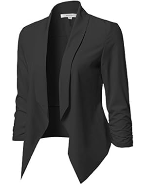 Women's Solid Open Front Shirring Sleeve Blazer