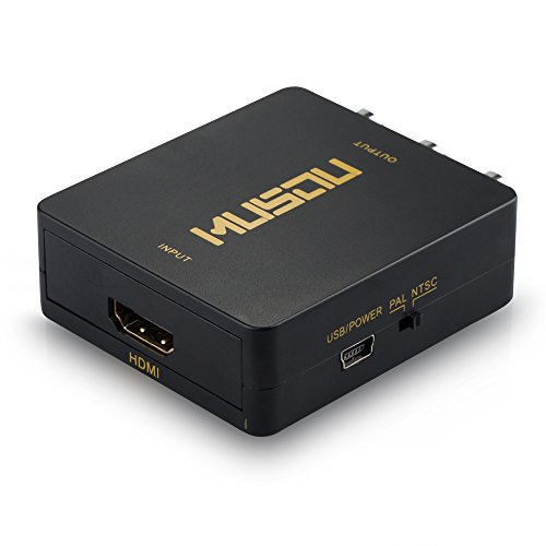 HDMI to RCA,Musou 1080P HDMI to 3RCA CVBS AV Composite Video Audio Converter Adapter Supports PAL/NTSC with USB Charge Cable and HDMI Cable for PC Laptop HDTV DVD-Black - Thumbnail 2