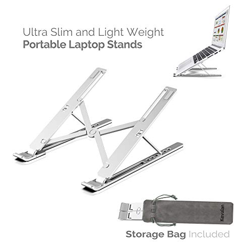 Kavalan Portable Laptop Stand, Slim Desktop Notebook Holder Riser, Aluminum Adjustable Eye-Level Ergonomic Height Compatible for MacBook Pro Air, Chromebook and More – Storage Bag Included (Silver)