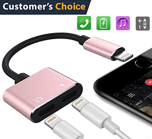 LABOL 2 in 1 Dual Headphones Adapter Compatible with iPhone 7/7 Plus / 8/8 Plus/X – Charge and Listen to Music – Rose Gold