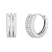 MIA SARINE Rhodium Plated Sterling Silver Women Triple Row Round Cut Cubic Zirconia Huggie Hoop Bridal Earrings for Women