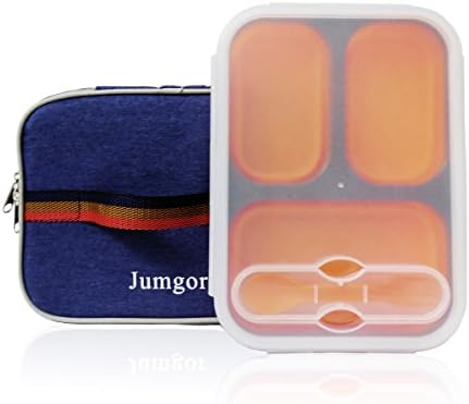 Jumgor Adults Collapsible Lunch Box and Lunch Bag Leakproof Bento Lunch Box Container Set Divided Lunch Box Suitable for Picnics,Travel,School and Work(Orange Lunch Box+Lunch Bag)