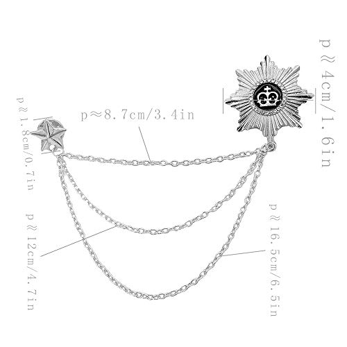 Huture 3packs Men's Elegant Brooch Wing Tassel Chain Brooch Rudder Brooch Shield Brooch Lapel Pin Badge Brooch Rhinestone Badge Vintage Corsage for Men Tie Hat Scarf Suit Tuxedo Silver - Thumbnail 4