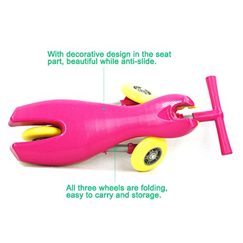 Freshday Toddlers Glide Tricycle for Indoor and Outdoor Use, Foldable Kids Fly Bike Trike Scooter, Non Scratch Wheels and No Assembly Required (Pink)