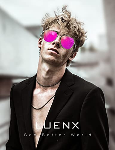 LUENX Women Sunglasses Polygon Square Polarized Round - Gold Frame and Temple Mirrored Driving uv 400 Protection with case 58 MM(Rose Red)