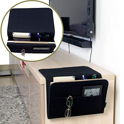 Bedside Caddy | New Design | Large Size 9.4" x 13.4" inch (Black) | Laptop Holder | 100% HANDMADE | Dorm College Room, Bunk Bed, Hospital Bed, Kids | Night Hanging Storage Organizer | Remote Holder