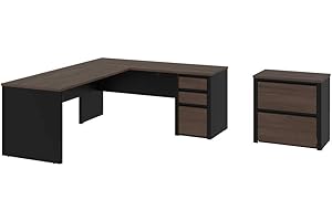 Bestar Connexion 5 Piece L Shaped Office Set in Antigua and Black