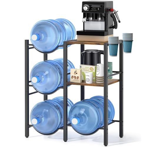 YUDSKU Porta Garrafones de Agua de 3 Niveles con 2 Repisas y Portavasos,Capacidad para 4 Garrafones de 20L,para Sala,Comedor,Oficina,Gimnasio,78 * 65 * 33CM