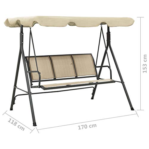 WELLIKEA Hollywoodschaukel mit Dach Anthrazitgrau und Sandfarben – Bild 8