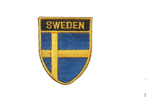 Sweden Country Flag OVAL SHIELD Embroidered Iron on Patch Crest Badge 2 X 2 1/2 Inch .. New