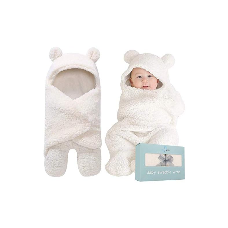 BlueMello Baby Swaddle Blanket | Ultra-Soft Plush Essential for Infants 0-6 Months | Receiving Swaddling Wrap White…