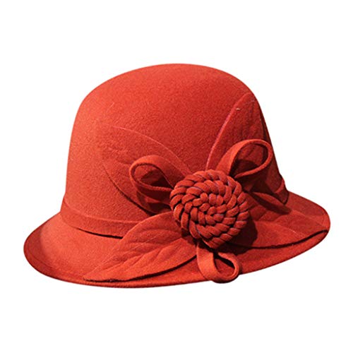 Women Vintage Style Wool Cloche Bucket Winter Fedoras Hat Flower Party Wedding Bucket Hat Party Top Hat Beret