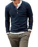 Karlywindow Men's Casual Solid Crew Neck Workwear Long Sleeve Henley Shirt