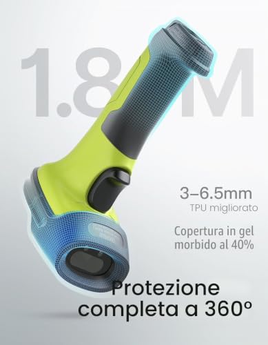 Inateck 1D 2D QR Barcode Reader, Wireless Barcode Scanner Gun with 2600mAh Battery, Anti-Shock Protection, 1.8 m, Range 35 m, Barcode Reader for Android PC iOS POS, with APP SDK, BCST-72