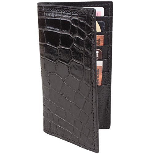Genuine alligator rodeo checkbook leather wallet (black…