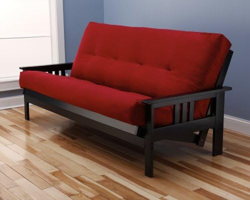 Mission Style Black Wood Frame Futon Convertible Full Size Innerspring Mattress With Cover-Use As Bed Sofa Sofabed Or Couch -Comfortable Furniture For Sleeping Sitting Or Lounging