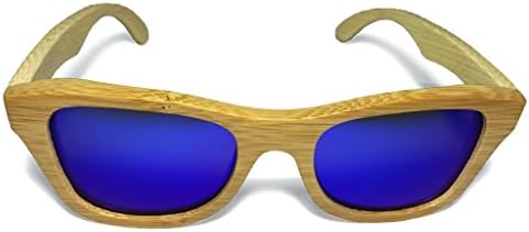 NOOICE Men's 55mm Blue Lens Wayfarer Polarized Bamboo Sunglasses