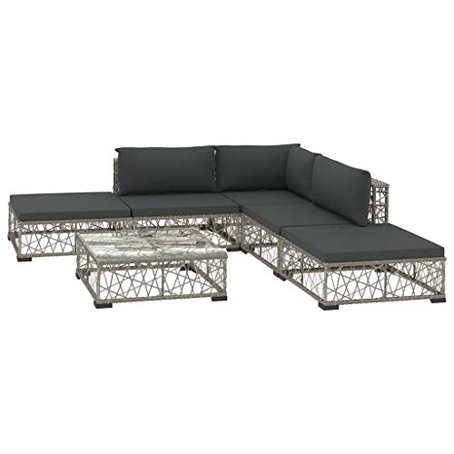 Festnight 6-TLG. Garten-Lounge-Set mit Auflagen Poly Rattan Grau – Bild 3