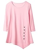 CANIS Women Stylish 3/4 Sleeve Button Design Irregular Tops