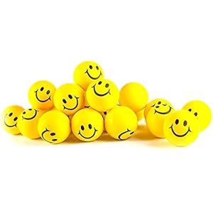 Stress Balls for Kids and Adults – Ideal Bulk Pack of 24 2″ Stress Smile Balls – Neon Yellow Funny Face Kids Stress Ball – Squishy Balls to Support in Anxiety, Autism, PTSD