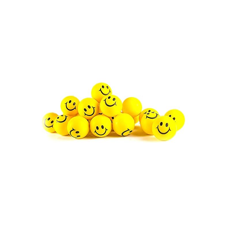 Stress Balls for Kids and Adults – Ideal Bulk Pack of 24 2″ Stress Smile Balls – Neon Yellow Funny Face Kids Stress Ball – Squishy Balls to Support in Anxiety, Autism, PTSD