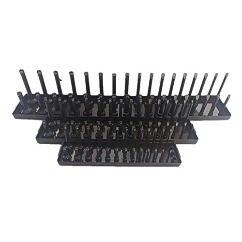 Hausdec 3Pc Socket Organizer Tray Set Black Metric Socket Trays 1/4Inch 3/8Inch & 1/2Inch Drive Deep and Shadow Socket Holders