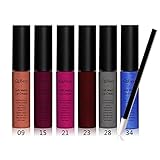 Spdoo 6 Pcs Waterproof Matte Liquid Lip Gloss Lipstick + 12 Pcs Lip Brushes