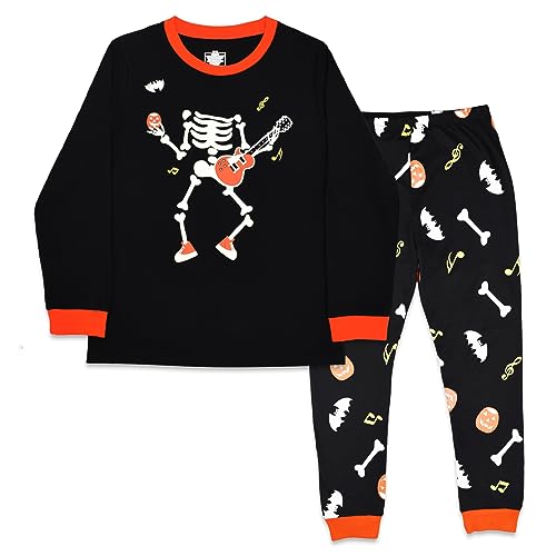 SkiBeaut Kids Halloween Pajamas Set, Glow in The Dark Skeleton Pjs Long Sleeve Sleepwear Costume for 3-8 Years Boy Children