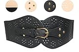 Modeway Womens Wide Leather Elastic Stretch Cinch Waist Belt(S,Black)AQ01-1