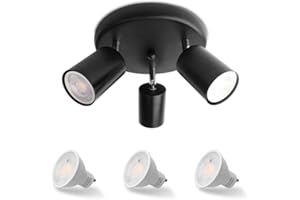 Ckeibt 3-Light Ceiling Spotlight Fixture,3000K Cold Light Mount Modern Spot Lights,LED GU10 Round Track Directional Lamps for Kitchen, Bedroom, Office, Picture Wall, Hallway, Bar Black