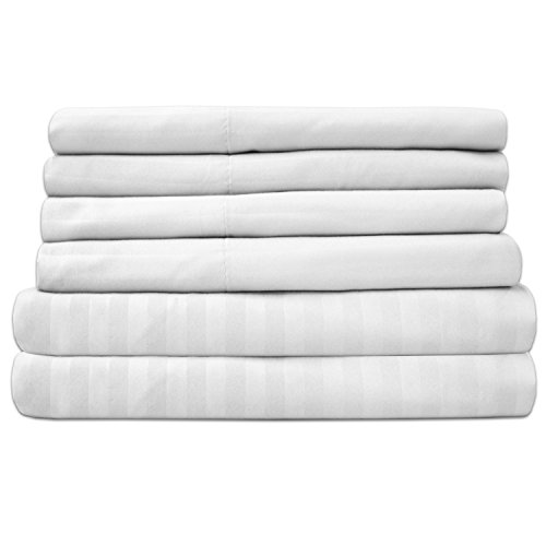 Sweet Home Collection 6 Piece 1500 Thread Count  Deep Pocket Bed Sheet Set - 2 Extra Pillow Cases, Great Value, Dobby White, Full