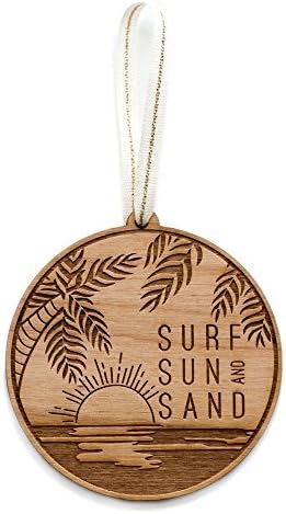 Surf Sun Sand Laser Cut Wood Ornament (Christmas / Holiday / Personalized Available / Custom / Beach / Tropical)