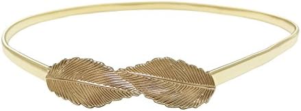 Torostra Womens Skinny Metal Belt Elastic Chain Waistband Stretchy Waist Belts Wedding Belt Fashion Thin Belts for Dress - Leaf Gold
