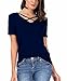 Carterstory Women Summer Tops Cross Front Deep V-Neck Short Sleeve Tees Top NavyBlue S