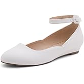 Shoe Land Women’s Flats – Dressy & Comfortable Slip-On Shoes with Low Wedge & Ankle Strap | Round Toe Ballet Flats for Work, Office, Party & Business Casual