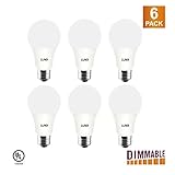 LUNO A19 Dimmable LED Bulb, 9.5W (60W Equivalent), 800 Lumens, 2700K (Soft White), Medium Base (E26), UL Certified (6-Pack)