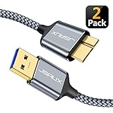 USB 3.0 Micro Cable, JSAUX 2 Pack (3.3ft+6.6ft) USB 3.0 A to Micro B Cable Charger Nylon Braided Cord Compatible with Samsung Galaxy S5, Note 3, Note Pro 12.2, Hard Drive, Camera etc. (Grey)