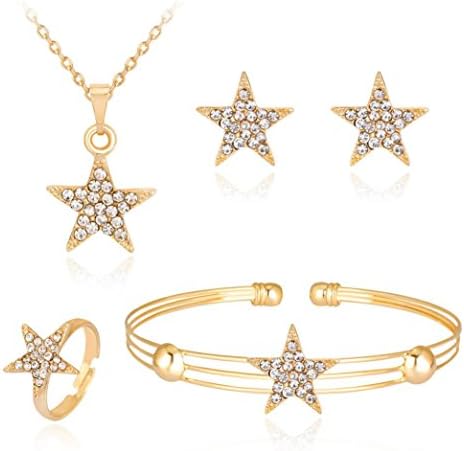 Personality Rhinestone Necklace Ring Lady Women SOMESUN Bracelet Earrings Jewelry Set (Gold G)