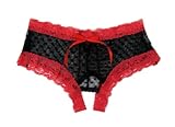 Trixx Intimates Women's Black Crotchless Boyshort Panty With Red Laceup