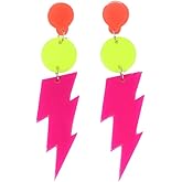 80s Neon Earrings Hollow Lightning Bolt Halloween Punk Retro Earrings for Women 80's Party Accessories