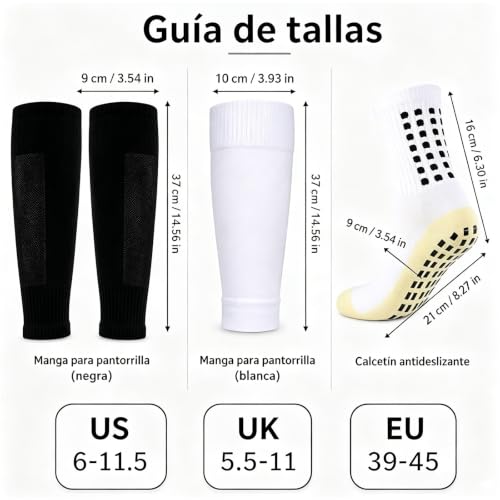 6 Pares Calcetines de Fútbol y 6 Pares becerro Mangas combinación, Soccer Calcetas Antideslizante，Calceta Manga Sin Pie，Antideslizantes y Absorbentes Sudor de Calcetas Deportivas,Mayor Agarre