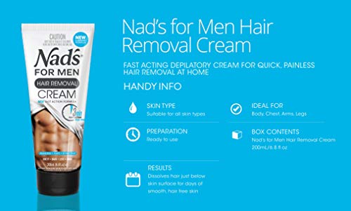 Nad's for Men Hair Removal Cream - Painless Hair Removal For Men - Soothing Depilatory Cream For Unwanted Coarse Male Body Hair, 6.8 Oz