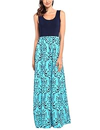 Comila - Vestido largo sin mangas con estampado floral para mujer, con bolsillos