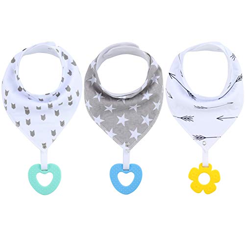 Baby Bandana Drool Bibs Unisex for Teething and Drooling - 3 Pack Super Soft Absorbent Cotton Bibs,Teething Toys Set Toddler Baby Shower Gift for Boys & Girls
