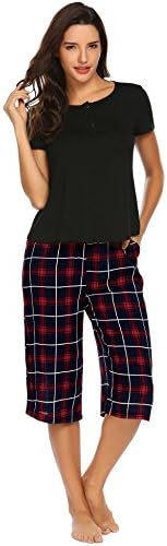 Dorani Ladies Pyjamas Sets Short Sleep Set Womens Short Sleeve Sleepwear, Black, XXL
