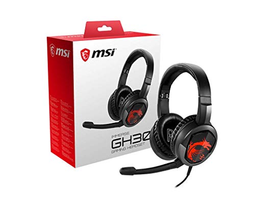 MSI Gaming Detachable Microphone Lightweight and Foldable Headband Design 7.1 Surround Sound Stereo Gaming Headphone (Immerse GH30), Black , Large