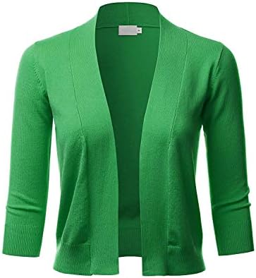 Women 3/4 Sleeve Solid Open Bolero Shrug Cropped Cardigan