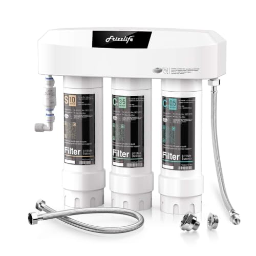 Frizzlife Sistema de filtro de agua para debajo del fregadero SK99-NEW, conexión directa, NSF/ANSI 53 y 42 certificado bloque de carbono de 0,5 micras, elimina plomo, cloro, cloramina, fluoruro