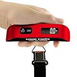 Travel Inspira Digital Hanging Postal Luggage Scale with Temperature Sensor Rubber Paint Technology White Backlight LCD Display 110LB / 50KG - Red